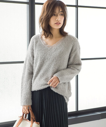 Re:EDIT | [リエディ]襟レースシャギーニットチュニックトップス/ニットトップス(ニット/セーター)