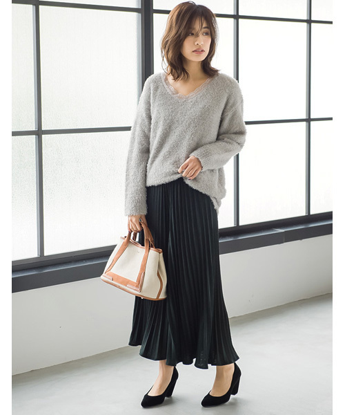 Re:EDIT（リエディ）の「[リエディ]襟レースシャギーニットチュニックトップス/ニットトップス（ニット/セーター・レディース・ピンク/ブラック/ネイビー/グレー・LARGE/MEDIUM）」の13枚目の写真