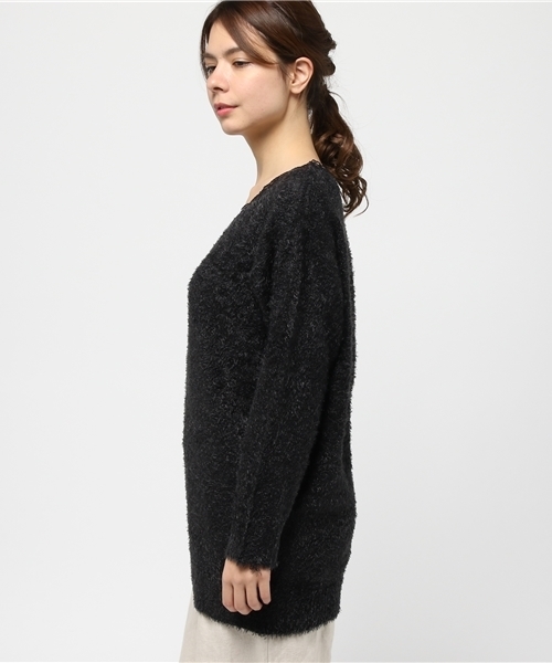 Re:EDIT（リエディ）の「[リエディ]襟レースシャギーニットチュニックトップス/ニットトップス（ニット/セーター・レディース・ピンク/ブラック/ネイビー/グレー・LARGE/MEDIUM）」の6枚目の写真