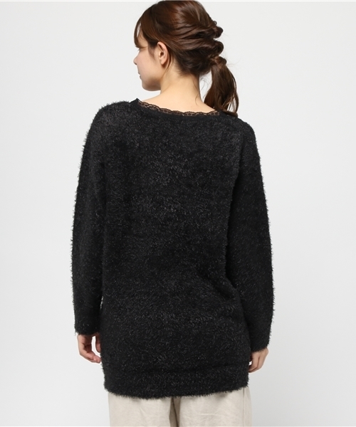Re:EDIT（リエディ）の「[リエディ]襟レースシャギーニットチュニックトップス/ニットトップス（ニット/セーター・レディース・ピンク/ブラック/ネイビー/グレー・LARGE/MEDIUM）」の7枚目の写真