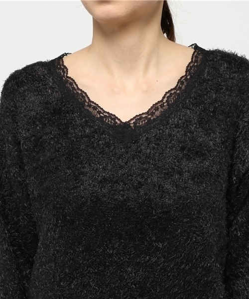 Re:EDIT（リエディ）の「[リエディ]襟レースシャギーニットチュニックトップス/ニットトップス（ニット/セーター・レディース・ピンク/ブラック/ネイビー/グレー・LARGE/MEDIUM）」の8枚目の写真