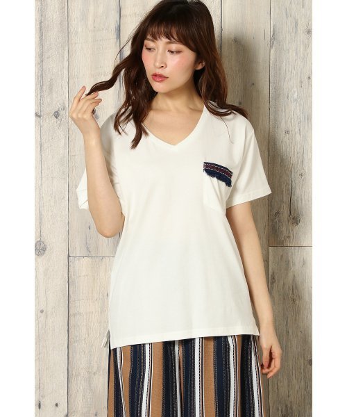 VENCEEXCHANGE(ヴァンスエクスチェンジ)の「シルケット刺繍テープT (Tシャツ/カットソー・レディース・オフホワイト/その他21/オリーブ・MEDIUM)」の2枚目の写真