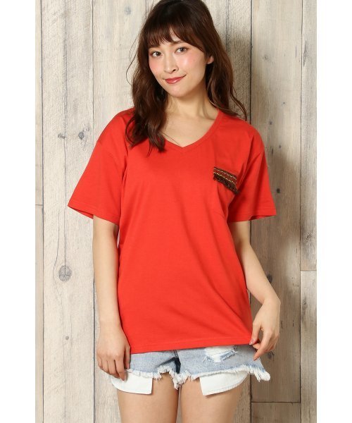 VENCEEXCHANGE(ヴァンスエクスチェンジ)の「シルケット刺繍テープT (Tシャツ/カットソー・レディース・オフホワイト/その他21/オリーブ・MEDIUM)」の1枚目の写真