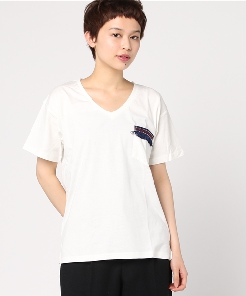 VENCEEXCHANGE(ヴァンスエクスチェンジ)の「シルケット刺繍テープT (Tシャツ/カットソー・レディース・オフホワイト/その他21/オリーブ・MEDIUM)」の12枚目の写真