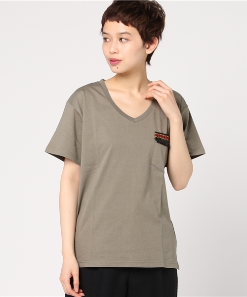 VENCEEXCHANGE(ヴァンスエクスチェンジ)の「シルケット刺繍テープT (Tシャツ/カットソー・レディース・オフホワイト/その他21/オリーブ・MEDIUM)」の13枚目の写真