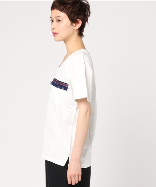 VENCEEXCHANGE(ヴァンスエクスチェンジ)の「シルケット刺繍テープT (Tシャツ/カットソー・レディース・オフホワイト/その他21/オリーブ・MEDIUM)」の5枚目の写真