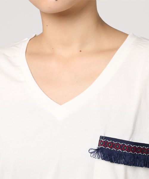 VENCEEXCHANGE(ヴァンスエクスチェンジ)の「シルケット刺繍テープT (Tシャツ/カットソー・レディース・オフホワイト/その他21/オリーブ・MEDIUM)」の7枚目の写真