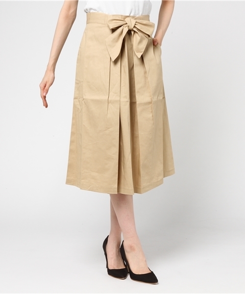 Re:EDIT（リエディ）の「[ウエストリボンがスタイリングのアクセントに。]ウエストリボンフレアスカートボトムス/スカート/膝丈・ミモレ丈（51～65cm）[リエディ]（スカート・レディース・ブルー/ネイビー/レッド/グリーン/ベージュ/マスタード・SMALL/LARGE/MEDIUM）」の16枚目の写真