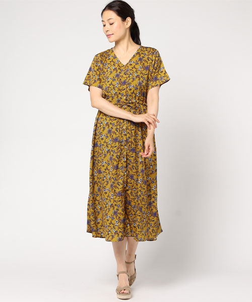 Re:EDIT（リエディ）の「[レトロな色使いでヴィンテージライクに華を添える]ヴィンテージ花柄ガウンワンピースワンピース/ワンピース/83～114cm[リエディ]（ワンピース・レディース・マスタード/グリーン/ブラック/ブラウン・MEDIUM）」の13枚目の写真