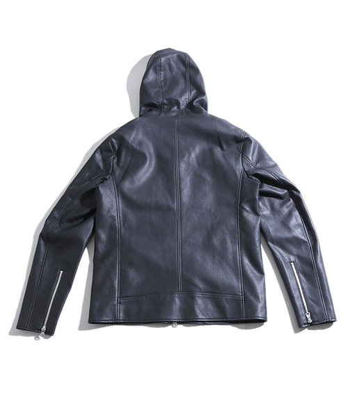 WEGO（ウィゴー）の「WEGO/フェイクレザーフードライダースジャケット（ライダースジャケット・メンズ・ブラック・MEDIUM/LARGE）」の5枚目の写真