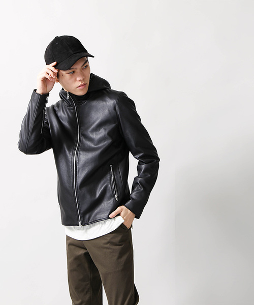 WEGO（ウィゴー）の「WEGO/フェイクレザーフードライダースジャケット（ライダースジャケット・メンズ・ブラック・MEDIUM/LARGE）」の11枚目の写真