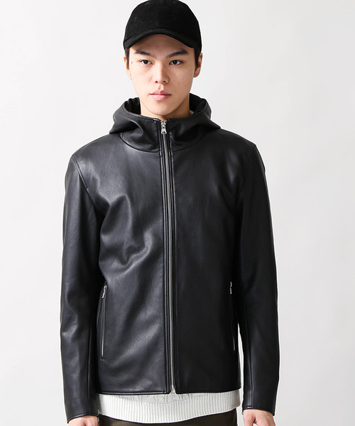 WEGO（ウィゴー）の「WEGO/フェイクレザーフードライダースジャケット（ライダースジャケット・メンズ・ブラック・MEDIUM/LARGE）」の10枚目の写真