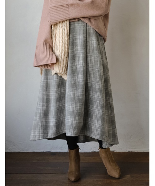 Re:EDIT（リエディ）の「選べる3パターンウールタッチバックロングフレアスカート（スカート・レディース・ブラック/ベージュ/グレー/カーキ/ネイビー/ブラック×ホワイト/グレー×ホワイト/グレー系その他/ブルー系その他・SMALL/MEDIUM/LARGE）」の5枚目の写真
