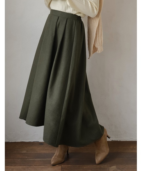 Re:EDIT（リエディ）の「選べる3パターンウールタッチバックロングフレアスカート（スカート・レディース・ブラック/ベージュ/グレー/カーキ/ネイビー/ブラック×ホワイト/グレー×ホワイト/グレー系その他/ブルー系その他・SMALL/MEDIUM/LARGE）」の7枚目の写真