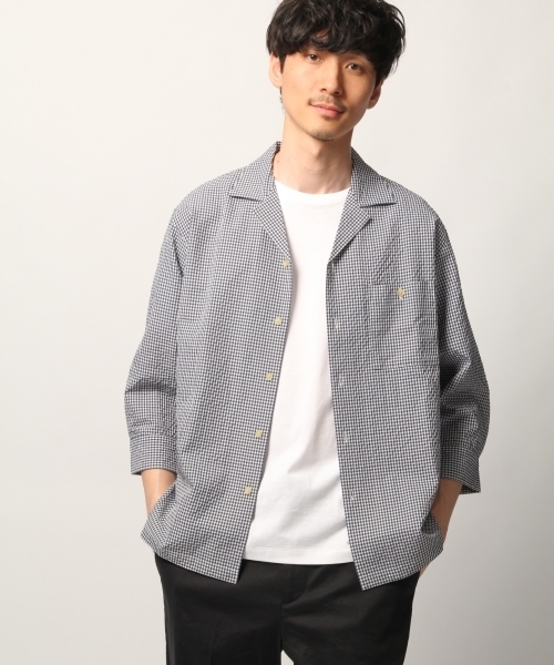 GLOBAL WORK（グローバルワーク）の「【吸水速乾】コンフォートオープンカラー7分袖/788916（シャツ/ブラウス・メンズ・ホワイト/ネイビー/グリーン・MEDIUM/LARGE）」の2枚目の写真