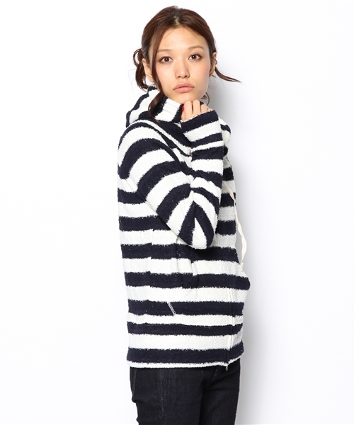laule'a sunny side store(ラウレアサニーサイドストア)の「モコモコボーダージップアップパーカー(パーカー・レディース・ベージュ/グレー/ネイビー・FREE)」の1枚目の写真