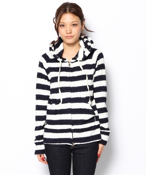 laule'a sunny side store(ラウレアサニーサイドストア)の「モコモコボーダージップアップパーカー(パーカー・レディース・ベージュ/グレー/ネイビー・FREE)」の4枚目の写真