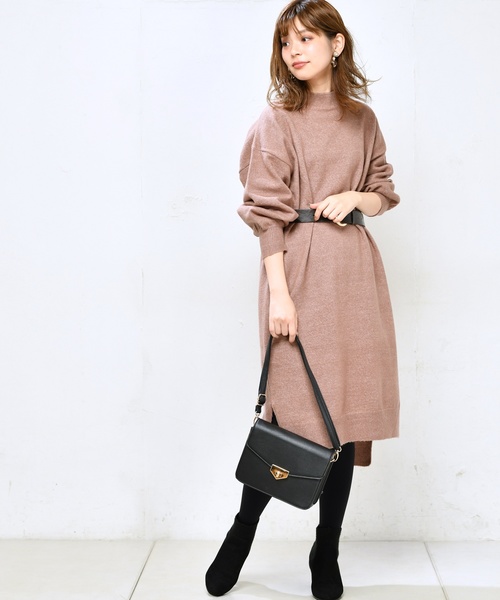 natural couture（ナチュラルクチュール）の「もちもちロングニットワンピ（ワンピース・レディース・ブラック/ダークブラウン/ピンク/トップグレー・FREE）」の4枚目の写真