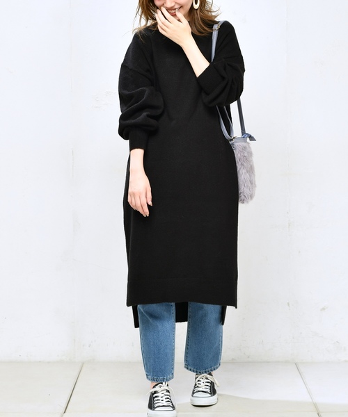 natural couture（ナチュラルクチュール）の「もちもちロングニットワンピ（ワンピース・レディース・ブラック/ダークブラウン/ピンク/トップグレー・FREE）」の7枚目の写真