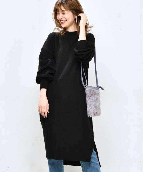 natural couture（ナチュラルクチュール）の「もちもちロングニットワンピ（ワンピース・レディース・ブラック/ダークブラウン/ピンク/トップグレー・FREE）」の8枚目の写真