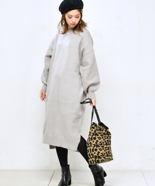 natural couture（ナチュラルクチュール）の「もちもちロングニットワンピ（ワンピース・レディース・ブラック/ダークブラウン/ピンク/トップグレー・FREE）」の9枚目の写真