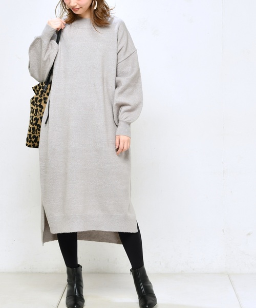 natural couture（ナチュラルクチュール）の「もちもちロングニットワンピ（ワンピース・レディース・ブラック/ダークブラウン/ピンク/トップグレー・FREE）」の10枚目の写真