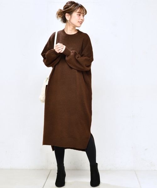 natural couture（ナチュラルクチュール）の「もちもちロングニットワンピ（ワンピース・レディース・ブラック/ダークブラウン/ピンク/トップグレー・FREE）」の13枚目の写真