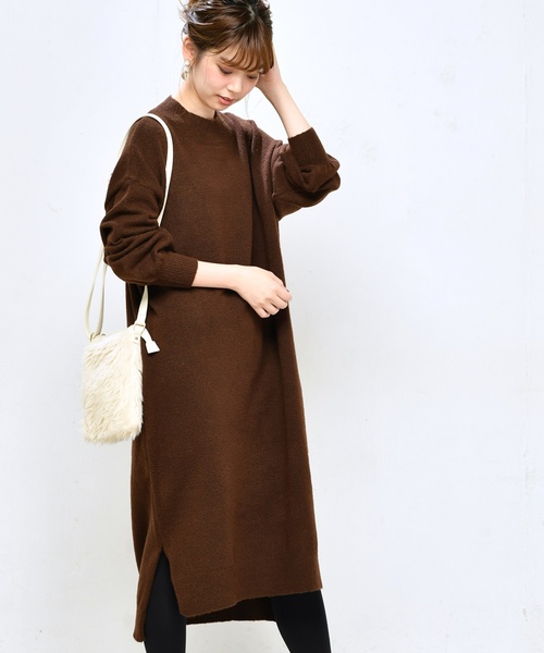 natural couture（ナチュラルクチュール）の「もちもちロングニットワンピ（ワンピース・レディース・ブラック/ダークブラウン/ピンク/トップグレー・FREE）」の14枚目の写真