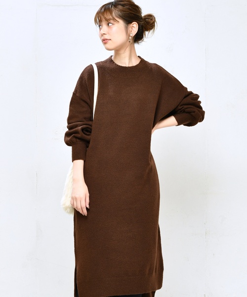 natural couture（ナチュラルクチュール）の「もちもちロングニットワンピ（ワンピース・レディース・ブラック/ダークブラウン/ピンク/トップグレー・FREE）」の15枚目の写真