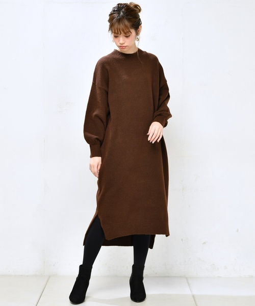 natural couture（ナチュラルクチュール）の「もちもちロングニットワンピ（ワンピース・レディース・ブラック/ダークブラウン/ピンク/トップグレー・FREE）」の22枚目の写真