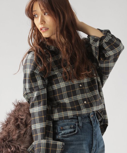 BAYFLOW（ベイフロー）の「チェックネルシャツ（シャツ/ブラウス・レディース・チャコール/ベージュ/パープル・SMALL/MEDIUM）」の2枚目の写真