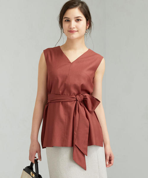 green label relaxing（グリーンレーベルリラクシング）の「CS スラブ Vネック ノースリーブ ブラウス（シャツ/ブラウス・レディース・ベージュ/レッド/ブラック・FREE）」の3枚目の写真