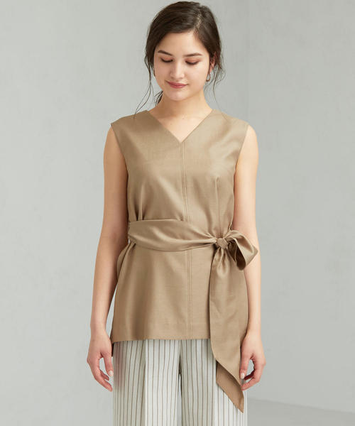 green label relaxing（グリーンレーベルリラクシング）の「CS スラブ Vネック ノースリーブ ブラウス（シャツ/ブラウス・レディース・ベージュ/レッド/ブラック・FREE）」の5枚目の写真