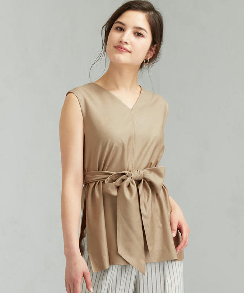 green label relaxing（グリーンレーベルリラクシング）の「CS スラブ Vネック ノースリーブ ブラウス（シャツ/ブラウス・レディース・ベージュ/レッド/ブラック・FREE）」の22枚目の写真
