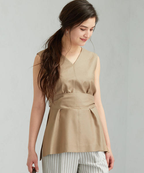 green label relaxing（グリーンレーベルリラクシング）の「CS スラブ Vネック ノースリーブ ブラウス（シャツ/ブラウス・レディース・ベージュ/レッド/ブラック・FREE）」の12枚目の写真