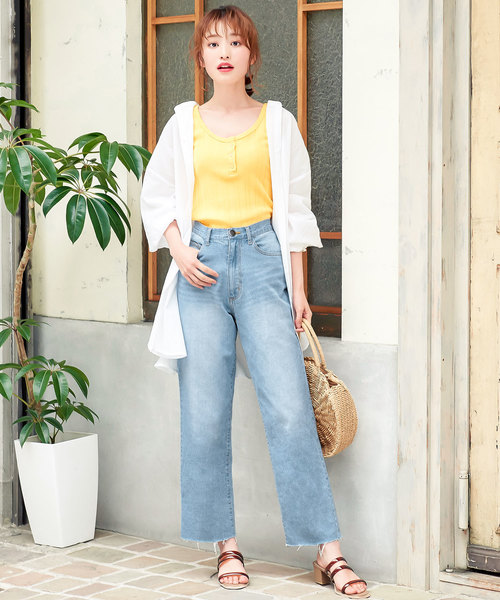 KOBE LETTUCE（コウベレタス）の「カットオフハイライズストレートデニムパンツ（デニムパンツ・レディース・ライトブルー/ブルー/アイボリー・M/S）」の7枚目の写真