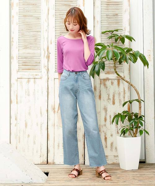 KOBE LETTUCE（コウベレタス）の「カットオフハイライズストレートデニムパンツ（デニムパンツ・レディース・ライトブルー/ブルー/アイボリー・M/S）」の6枚目の写真