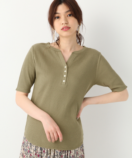 GLOBAL WORK（グローバルワーク）の「2WAYハリヌキリブヘンリー/836835（Tシャツ/カットソー・レディース・サックスブルー/ブラック/カーキ/その他/オフホワイト・MEDIUM/LARGE）」の3枚目の写真