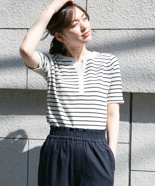 GLOBAL WORK（グローバルワーク）の「2WAYハリヌキリブヘンリー/836835（Tシャツ/カットソー・レディース・サックスブルー/ブラック/カーキ/その他/オフホワイト・MEDIUM/LARGE）」の5枚目の写真