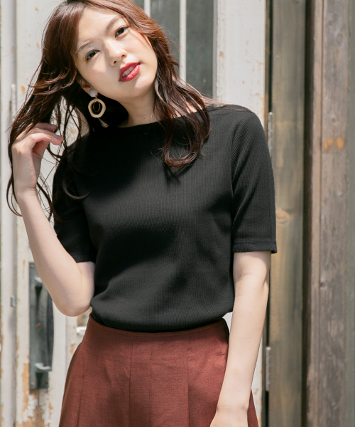 GLOBAL WORK（グローバルワーク）の「2WAYハリヌキリブヘンリー/836835（Tシャツ/カットソー・レディース・サックスブルー/ブラック/カーキ/その他/オフホワイト・MEDIUM/LARGE）」の2枚目の写真