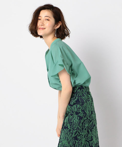 NOLLEY’S（ノーリーズ）の「[新色追加]フリル袖スキッパーブラウス（シャツ/ブラウス・レディース・ブラック/ミント/オフホワイト/オリーブ・36/38）」の4枚目の写真