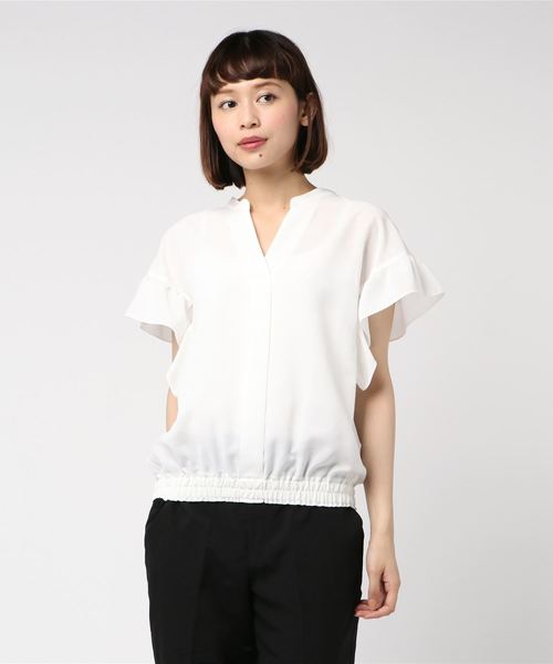 NOLLEY’S（ノーリーズ）の「[新色追加]フリル袖スキッパーブラウス（シャツ/ブラウス・レディース・ブラック/ミント/オフホワイト/オリーブ・36/38）」の19枚目の写真
