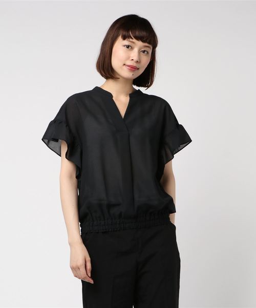 NOLLEY’S（ノーリーズ）の「[新色追加]フリル袖スキッパーブラウス（シャツ/ブラウス・レディース・ブラック/ミント/オフホワイト/オリーブ・36/38）」の20枚目の写真