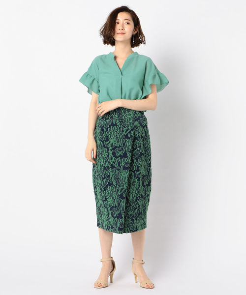 NOLLEY’S（ノーリーズ）の「[新色追加]フリル袖スキッパーブラウス（シャツ/ブラウス・レディース・ブラック/ミント/オフホワイト/オリーブ・36/38）」の12枚目の写真