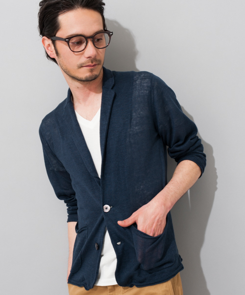 green label relaxing(グリーンレーベルリラクシング)の「□LINEN NOTCH ジャケット カーディガン ◆(テーラードジャケット・メンズ・ブラック/グレー/コバルトブルー/ネイビー・SMALL/MEDIUM/LARGE/X-LARGE)」の3枚目の写真