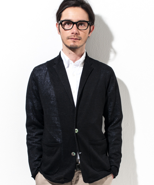 green label relaxing(グリーンレーベルリラクシング)の「□LINEN NOTCH ジャケット カーディガン ◆(テーラードジャケット・メンズ・ブラック/グレー/コバルトブルー/ネイビー・SMALL/MEDIUM/LARGE/X-LARGE)」の1枚目の写真