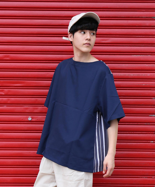 revertical(リバーティカル)の「ストライプ 接触冷感 配色 ダブルフェイス Tシャツ(Tシャツ/カットソー・メンズ・ブラック/ベージュ/ネイビー・M/L)」の3枚目の写真