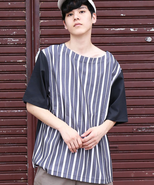 revertical(リバーティカル)の「ストライプ 接触冷感 配色 ダブルフェイス Tシャツ(Tシャツ/カットソー・メンズ・ブラック/ベージュ/ネイビー・M/L)」の2枚目の写真