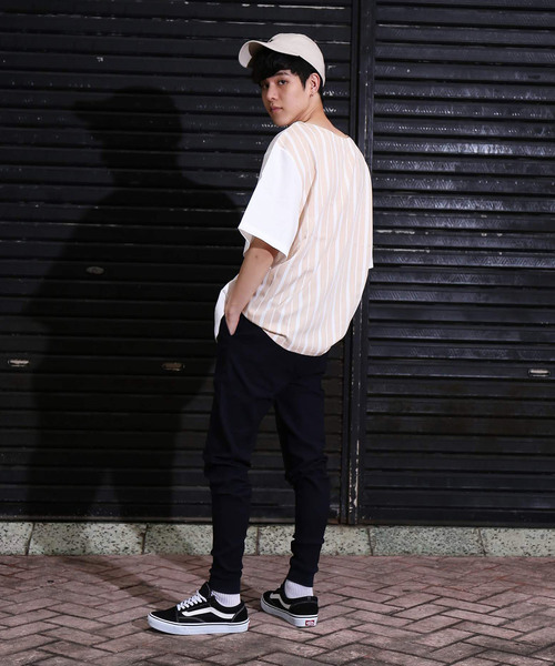 revertical(リバーティカル)の「ストライプ 接触冷感 配色 ダブルフェイス Tシャツ(Tシャツ/カットソー・メンズ・ブラック/ベージュ/ネイビー・M/L)」の5枚目の写真