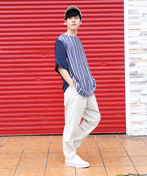 revertical(リバーティカル)の「ストライプ 接触冷感 配色 ダブルフェイス Tシャツ(Tシャツ/カットソー・メンズ・ブラック/ベージュ/ネイビー・M/L)」の6枚目の写真
